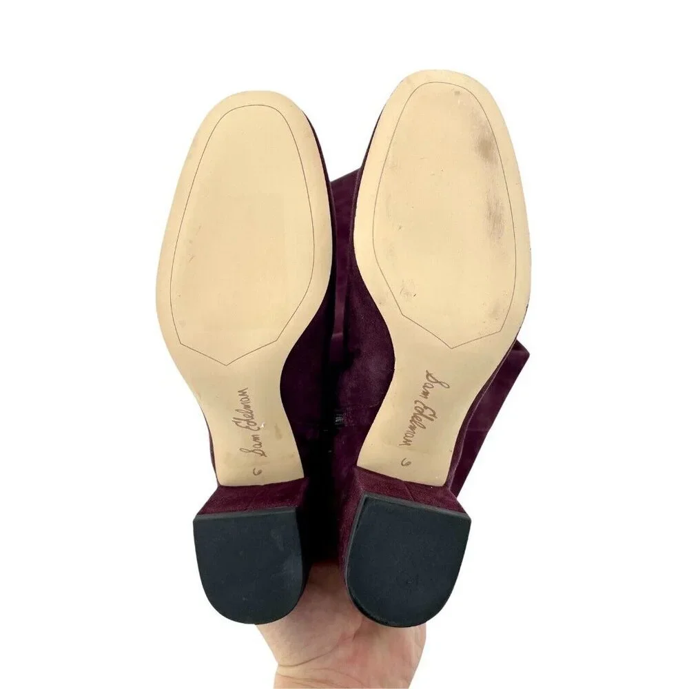 Sam Edelman Boots Elina Suede Leather Over Knee Boots Burgundy Sz 6 New